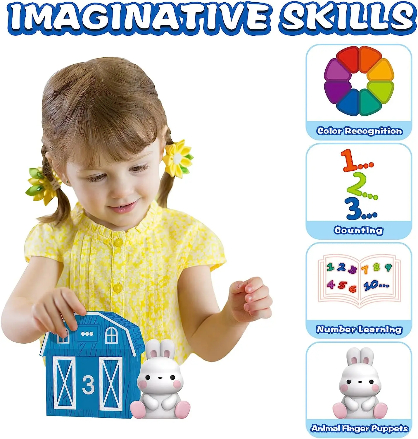 Toddler Montessori Learning Toys Counting Matching & Color Sorting Set Farm Animal Finger Puppets Barn Toy Peekaboo Game