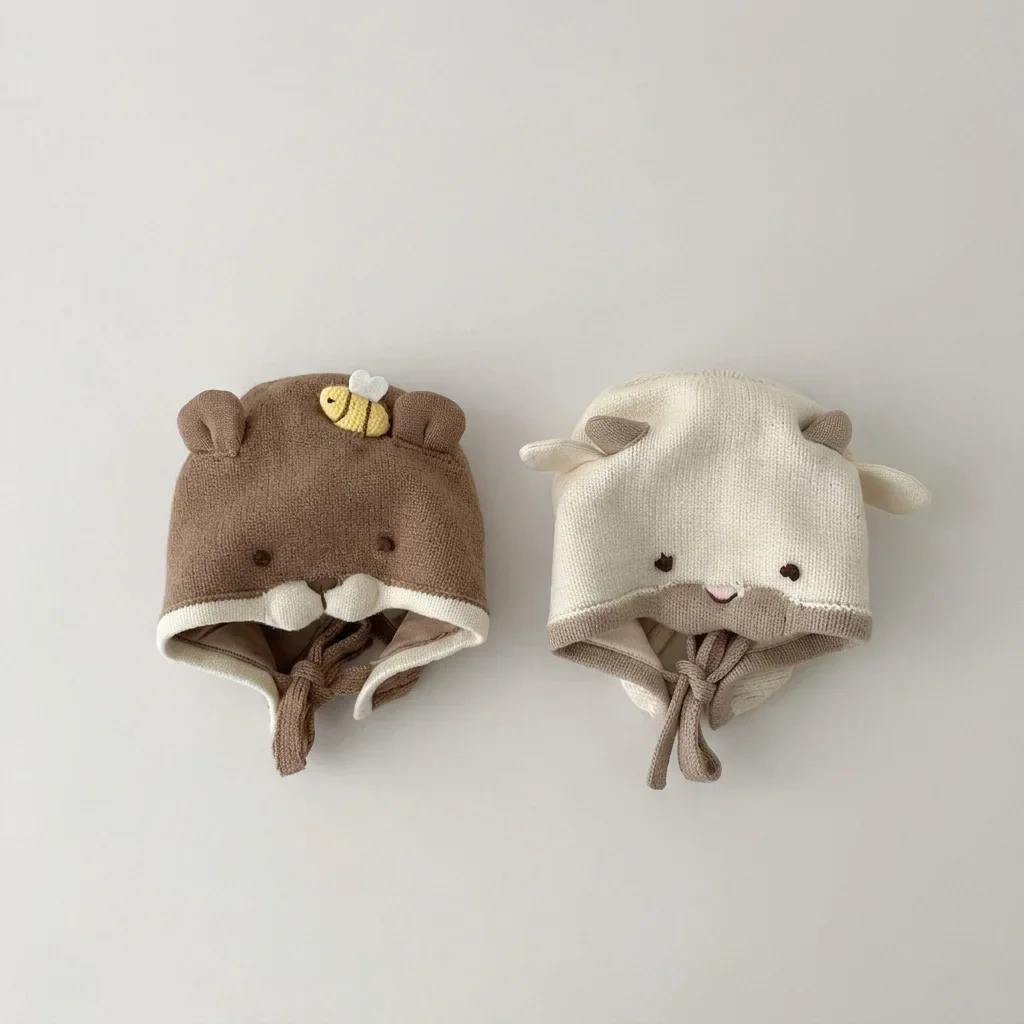 Winter Cartoon Baby Boys Girls Hats Rabbit Bear Knitted Children Ear Protection Hat Windproof Warm Soft Toddler Kids Cap