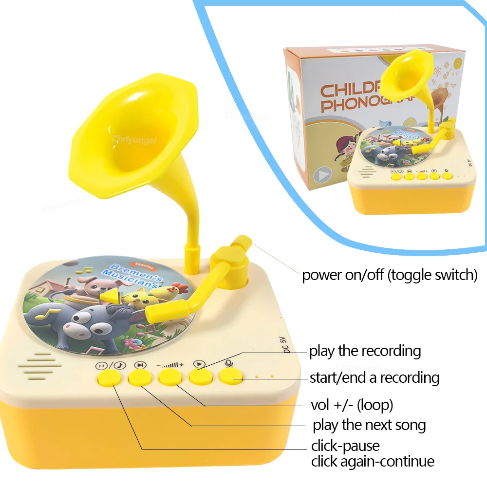 Kids Story Player Gramophone Music Toy with 93 Cards for Early Education Toddler Record Player Phonograph Learning Toys Gifts