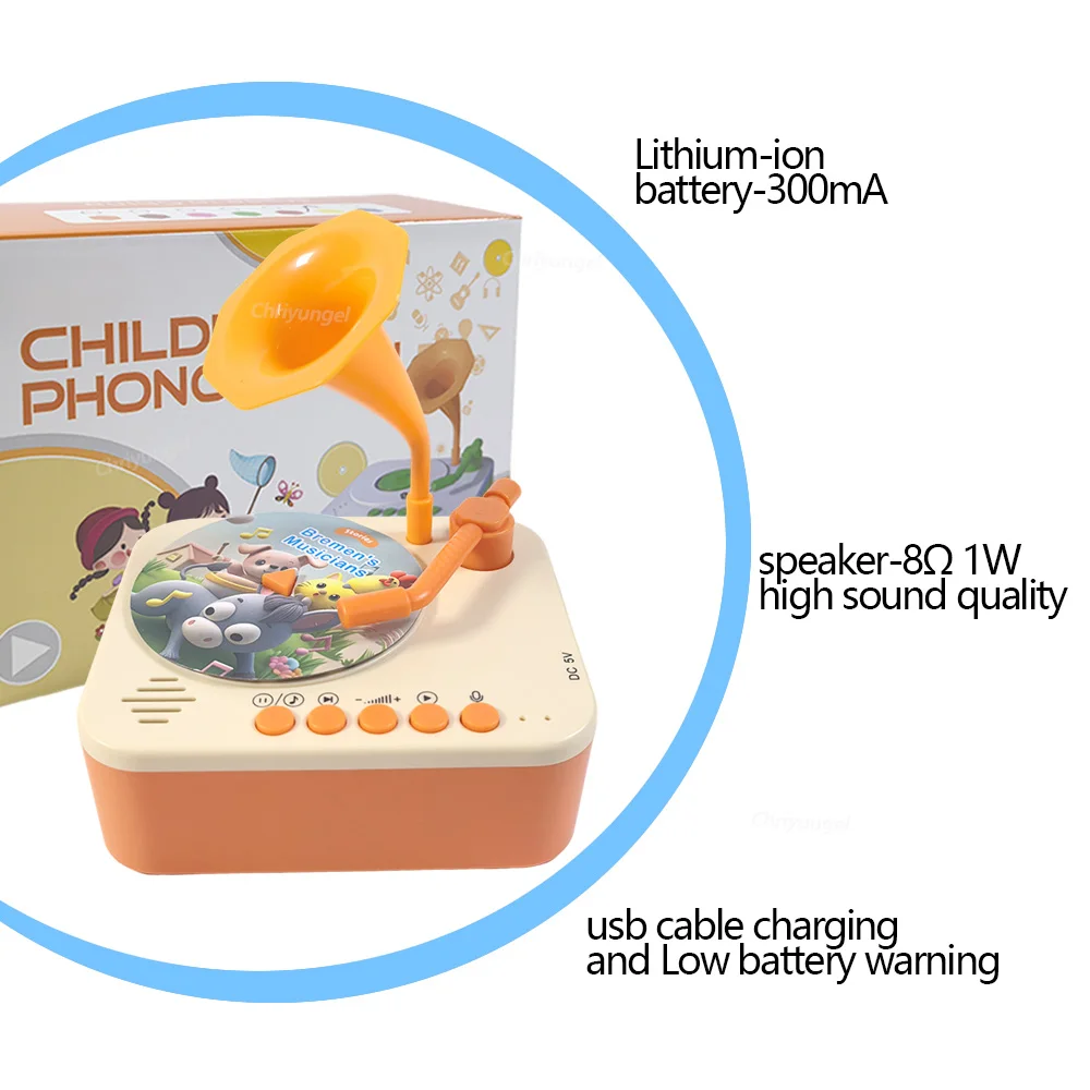 Kids Story Player Gramophone Music Toy with 93 Cards for Early Education Toddler Record Player Phonograph Learning Toys Gifts