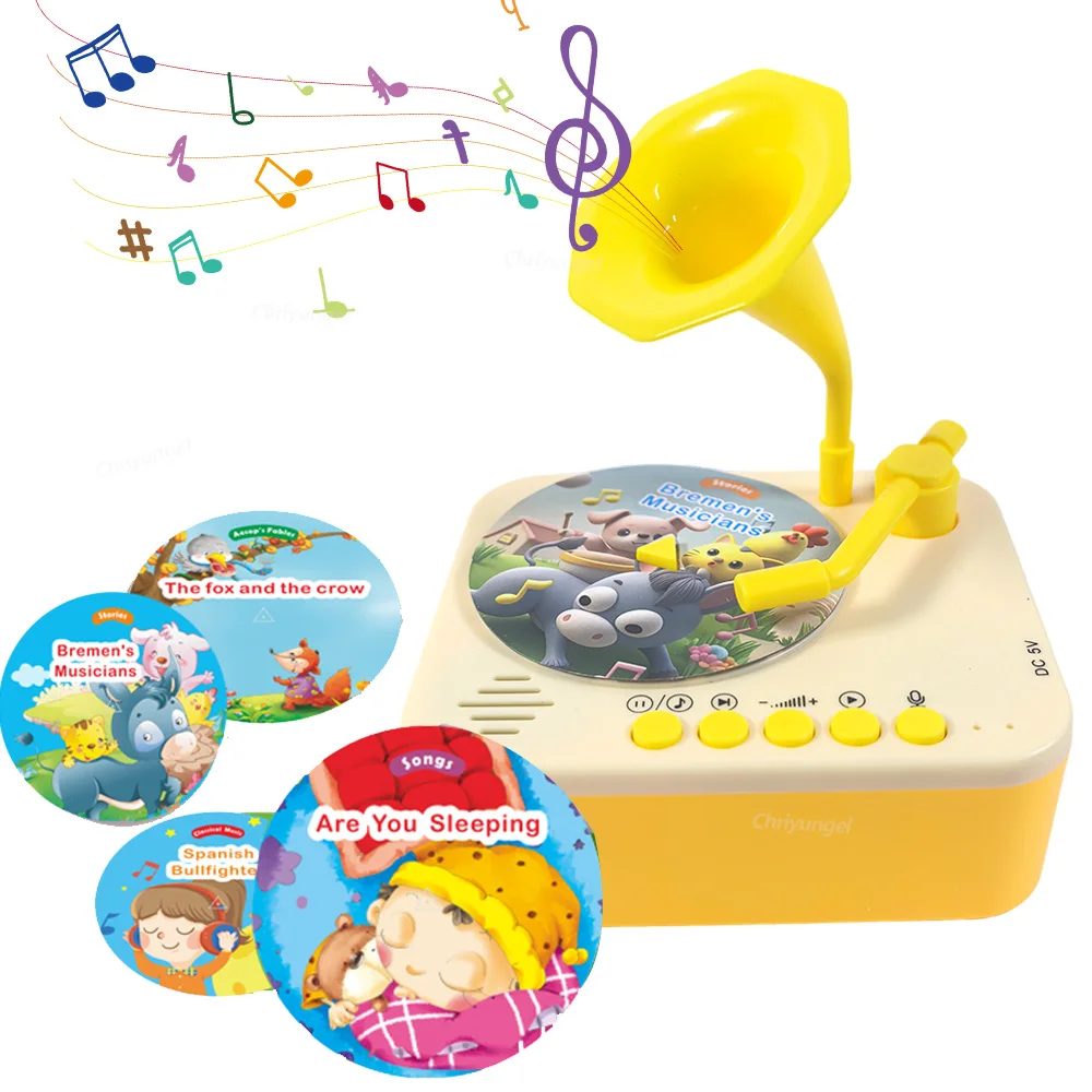 Kids Story Player Gramophone Music Toy with 93 Cards for Early Education Toddler Record Player Phonograph Learning Toys Gifts