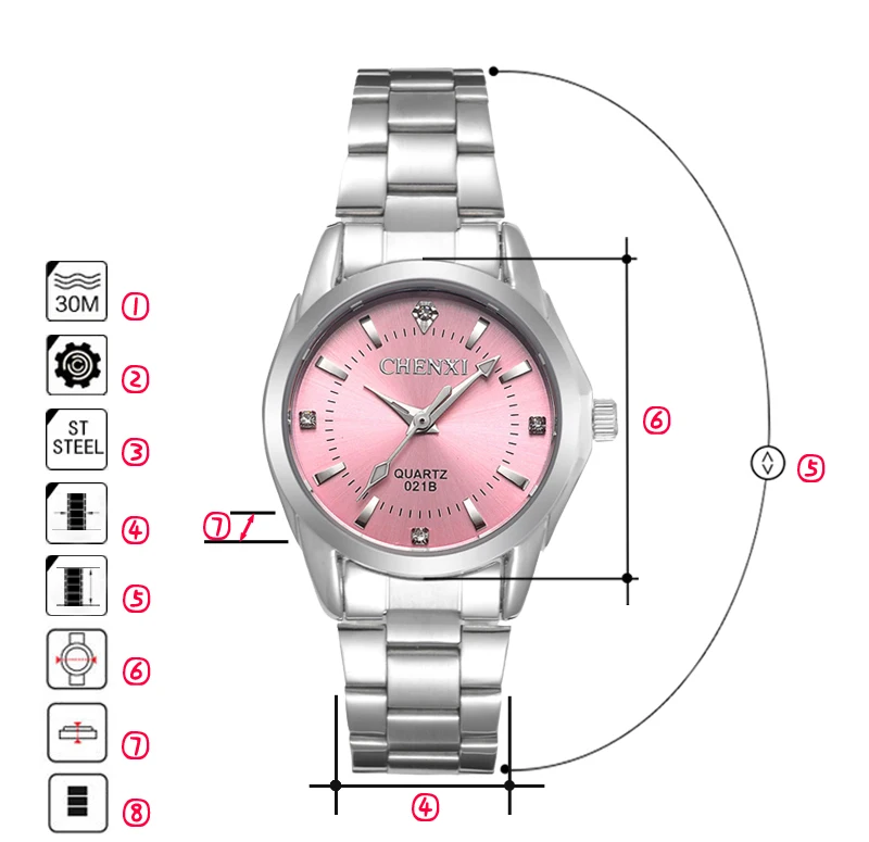 6 Colors CHENXI Brand Watch Luxury Women's Casual Watches Waterproof Watch Women Fashion Dress Rhinestone WristWatch CX021B