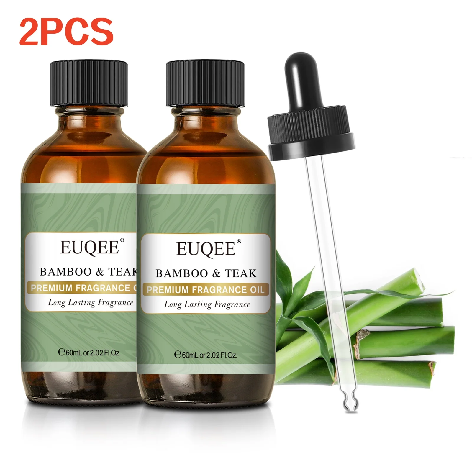 EUQEE 60ml (2 Fl.Oz.) Men's Fragrance Oil For Reed Diffuser, Car Diffusion-Leather Coffee Bamboo & Teak Bay Rum Aromatherapy Oil