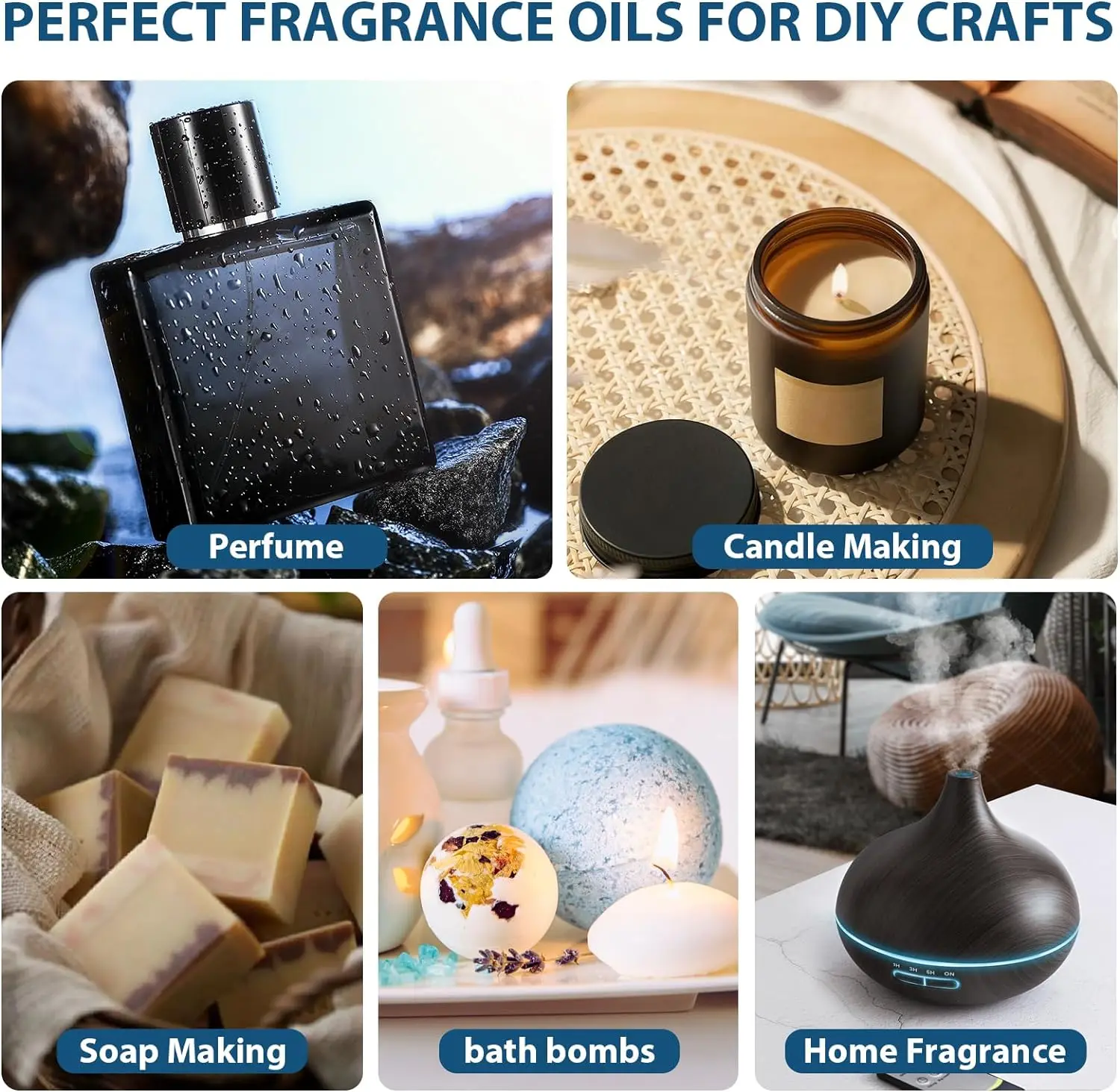 EUQEE 60ml (2 Fl.Oz.) Men's Fragrance Oil For Reed Diffuser, Car Diffusion-Leather Coffee Bamboo & Teak Bay Rum Aromatherapy Oil