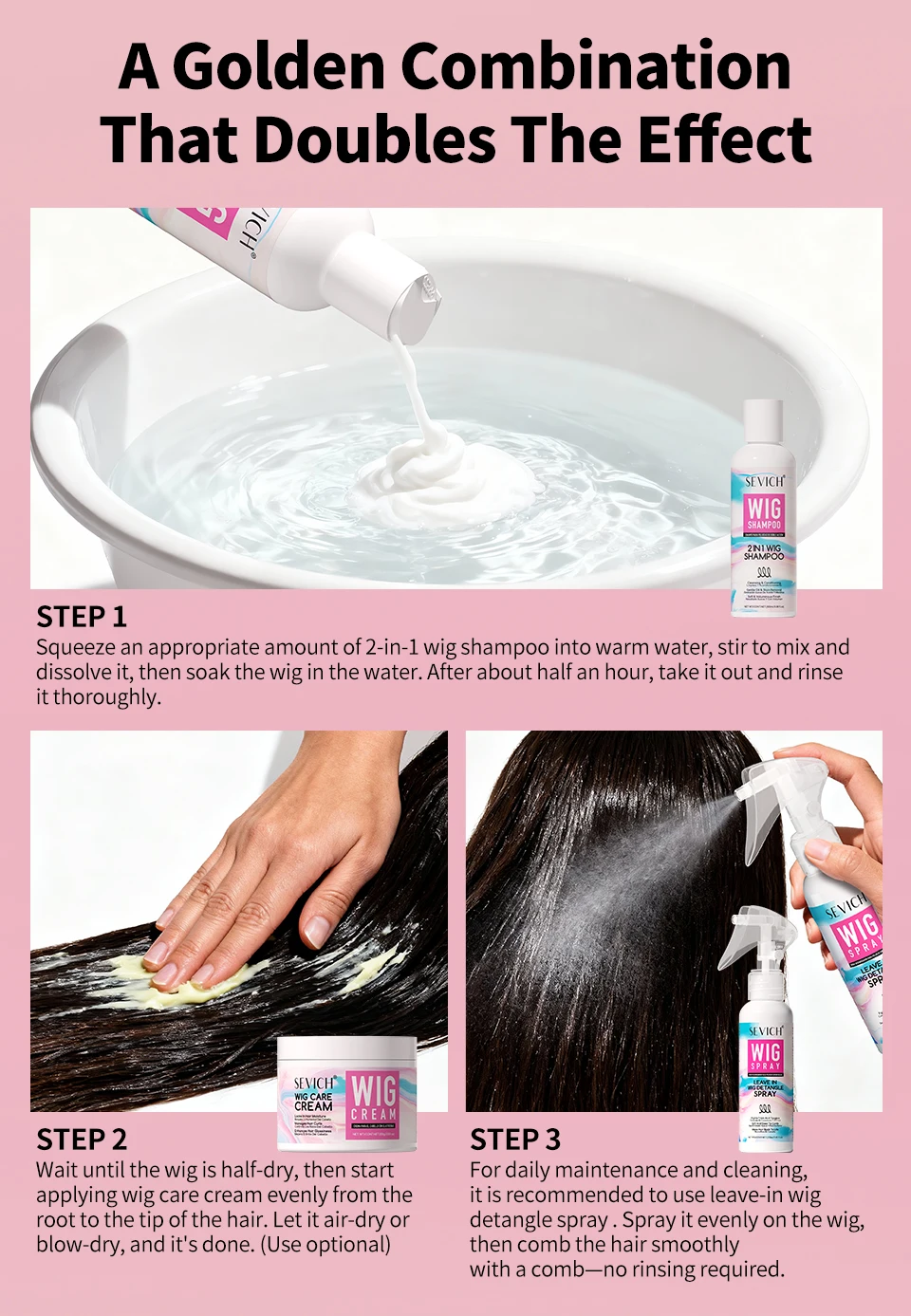 SEVICH Professional Wig Hair Care Products Wig Smoothing Keratin Hair Mask Oil Control Deep Cleansing Wig Shampoo Wig Care Spray