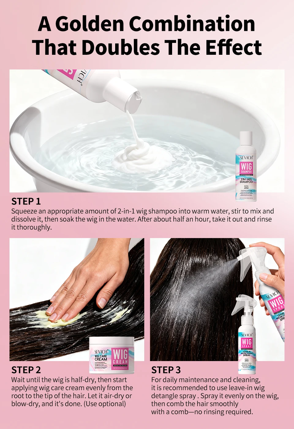 SEVICH Professional Wig Hair Care Products Wig Smoothing Keratin Hair Mask Oil Control Deep Cleansing Wig Shampoo Wig Care Spray