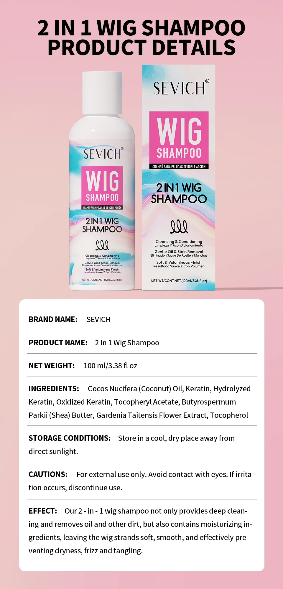 SEVICH Professional Wig Hair Care Products Wig Smoothing Keratin Hair Mask Oil Control Deep Cleansing Wig Shampoo Wig Care Spray