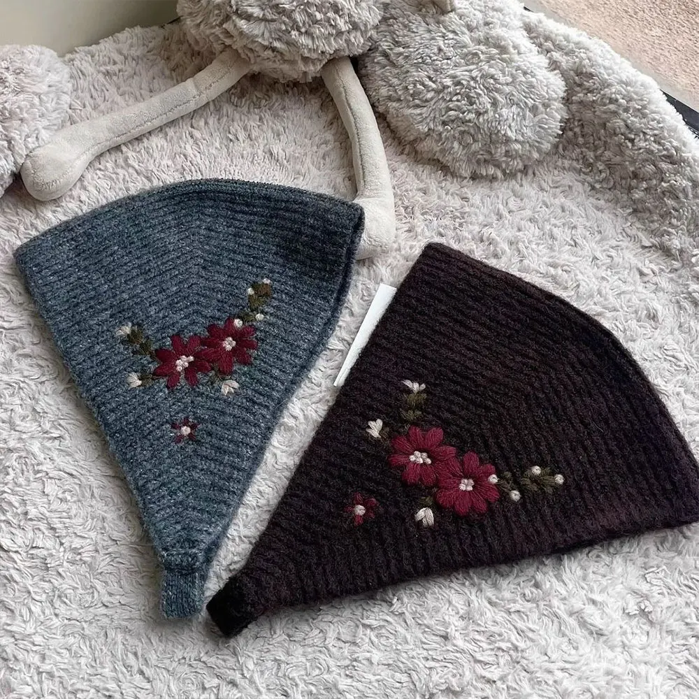 New Floral Embroidered Earflap Hat Women, Warm Knitted Winter Beanie With Full Ear Coverage, Soft Cozy Headwear For Outdoor