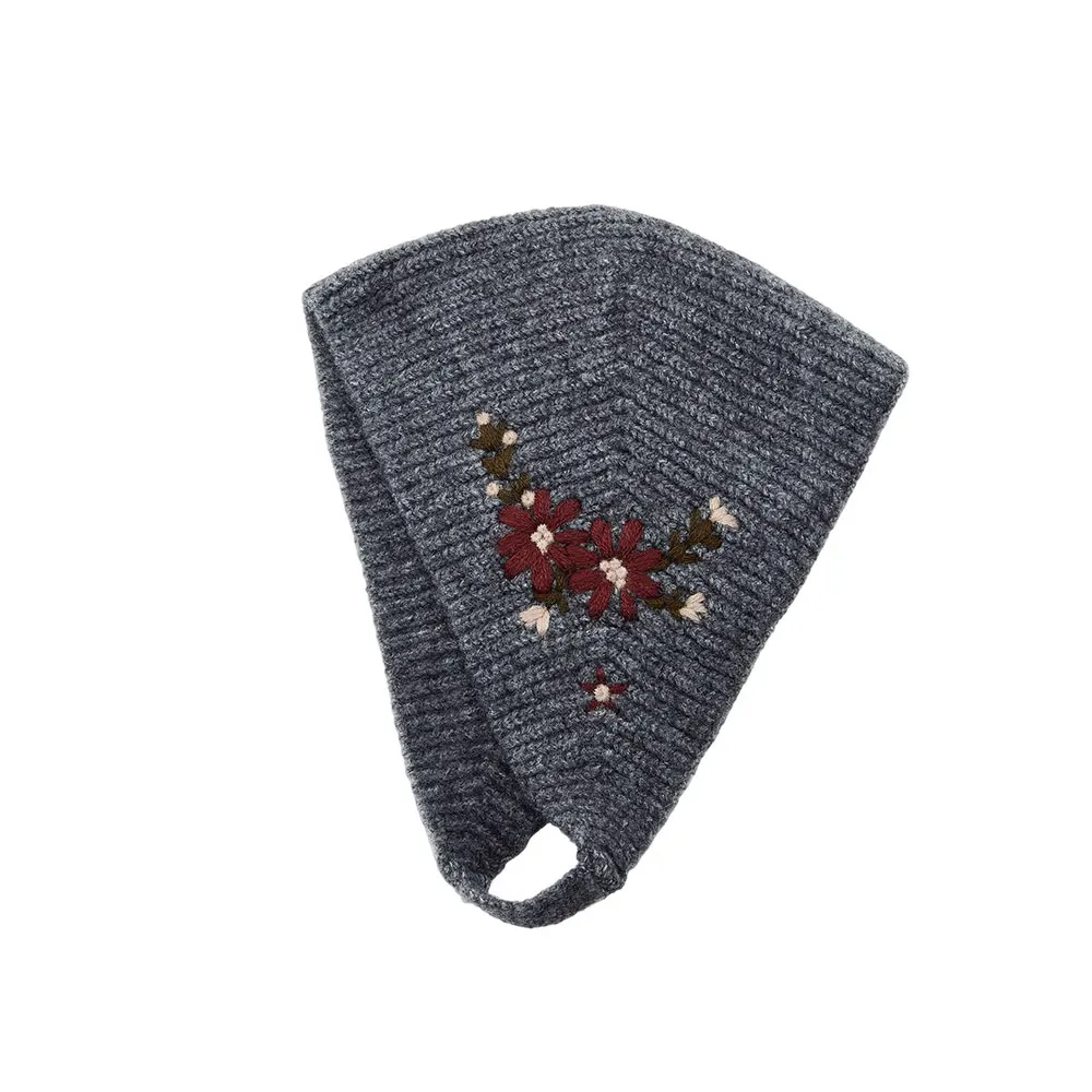 New Floral Embroidered Earflap Hat Women, Warm Knitted Winter Beanie With Full Ear Coverage, Soft Cozy Headwear For Outdoor