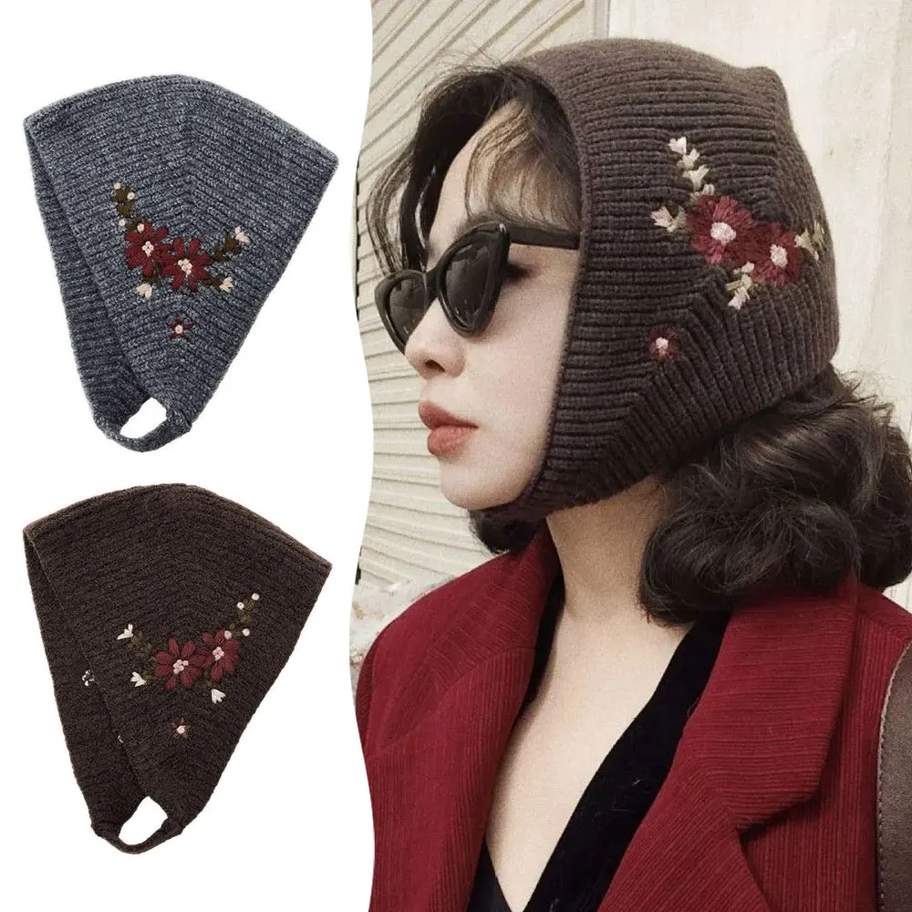 New Floral Embroidered Earflap Hat Women, Warm Knitted Winter Beanie With Full Ear Coverage, Soft Cozy Headwear For Outdoor