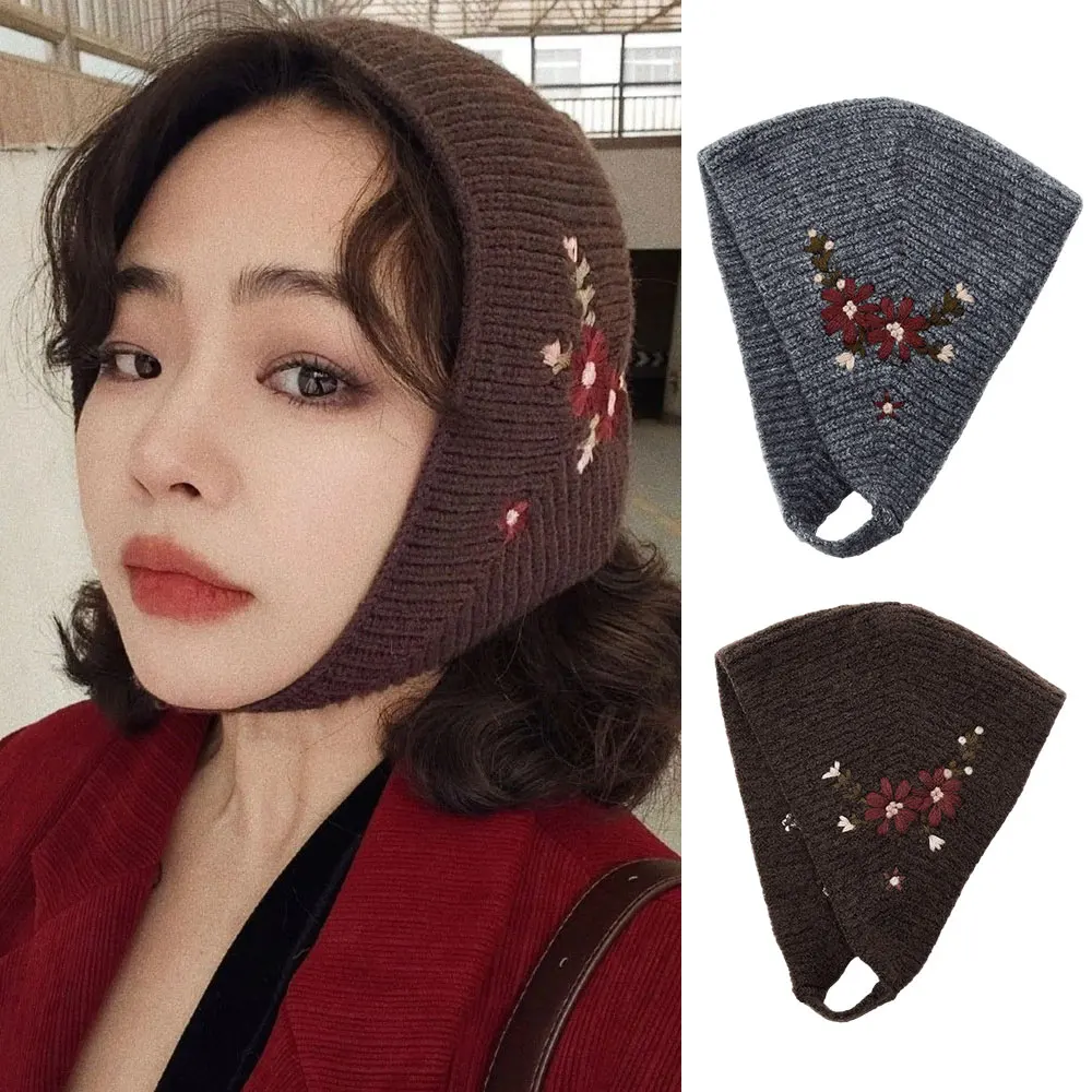 New Floral Embroidered Earflap Hat Women, Warm Knitted Winter Beanie With Full Ear Coverage, Soft Cozy Headwear For Outdoor