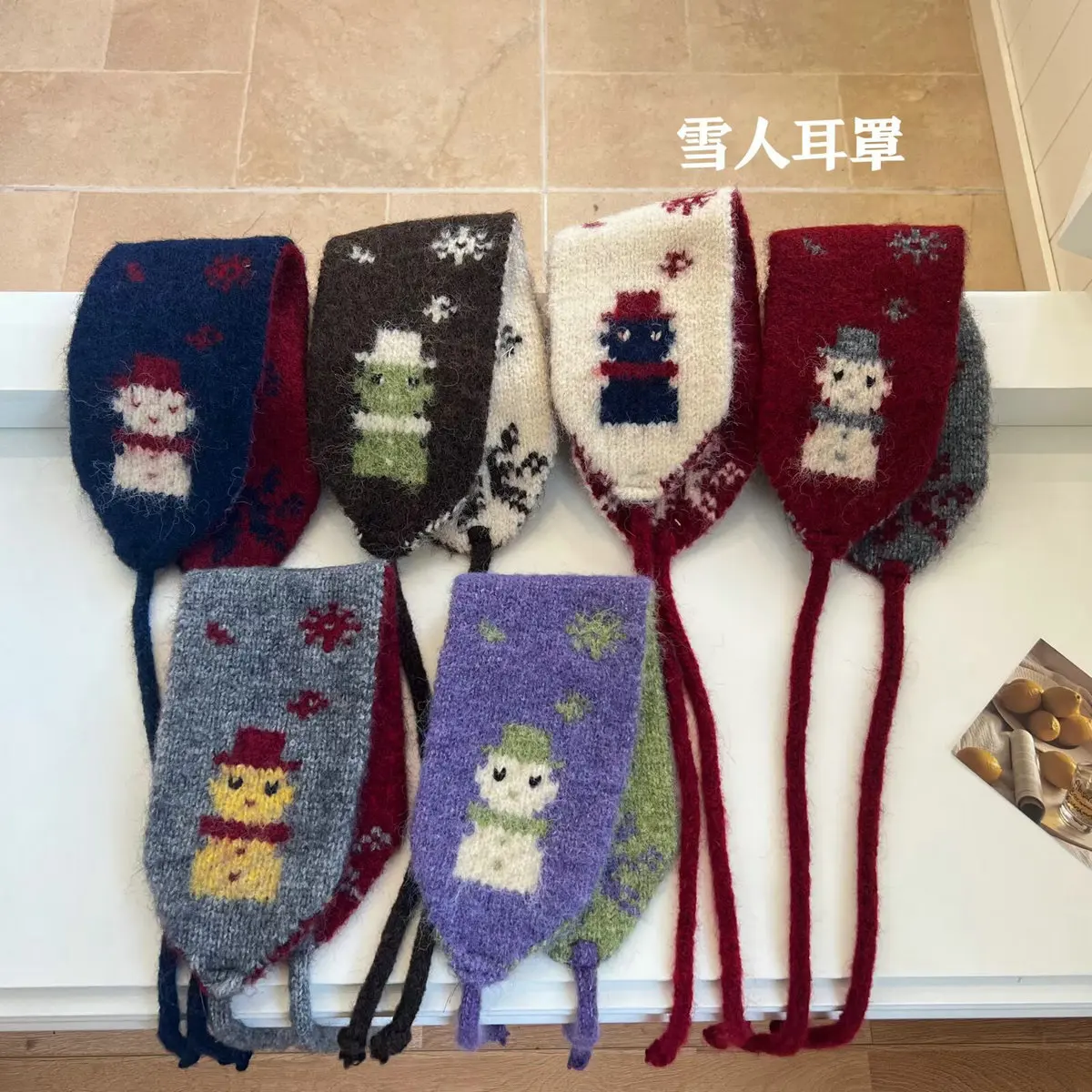 Cute Snowman Jacquard Knit Earmuffs for Women Winter Cold Protection Plush Ear Warmers Korean Style Windproof Strap Ear Muffs