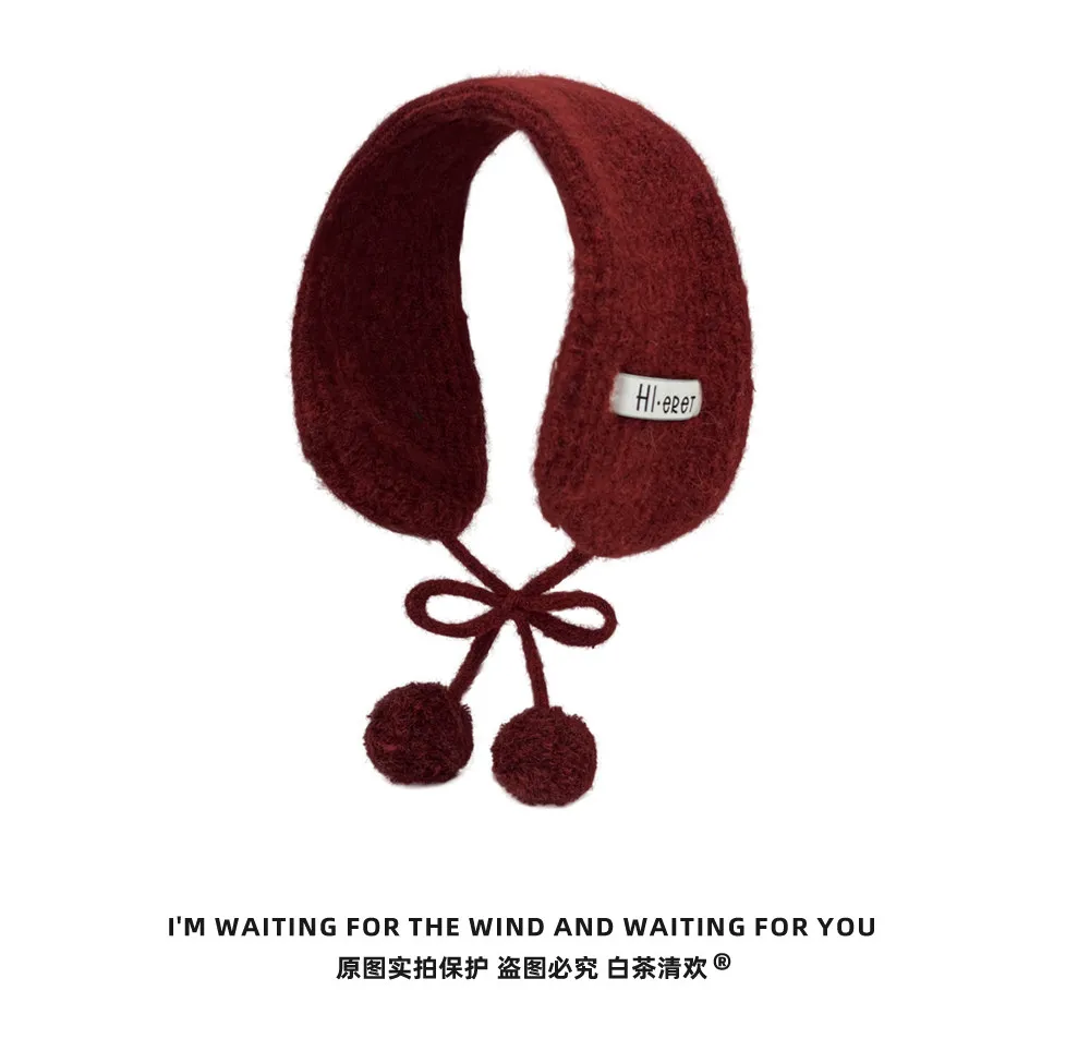 Y2K Sweet Fuzzy Knit Earmuffs Fo Women Warmer Headband Bow Pom‑pom Decoration Winter Windproof Ear Muff Streetwear Ear Cover