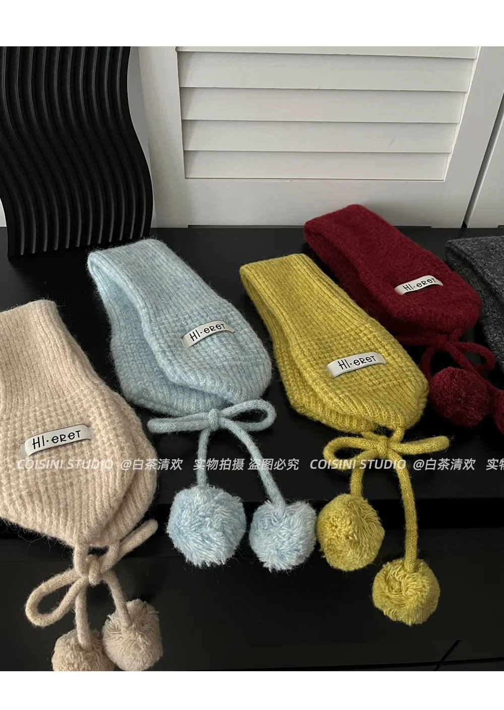 Y2K Sweet Fuzzy Knit Earmuffs Fo Women Warmer Headband Bow Pom‑pom Decoration Winter Windproof Ear Muff Streetwear Ear Cover