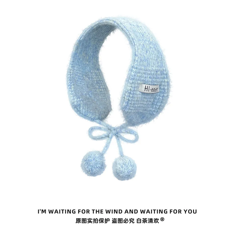 Y2K Sweet Fuzzy Knit Earmuffs Fo Women Warmer Headband Bow Pom‑pom Decoration Winter Windproof Ear Muff Streetwear Ear Cover
