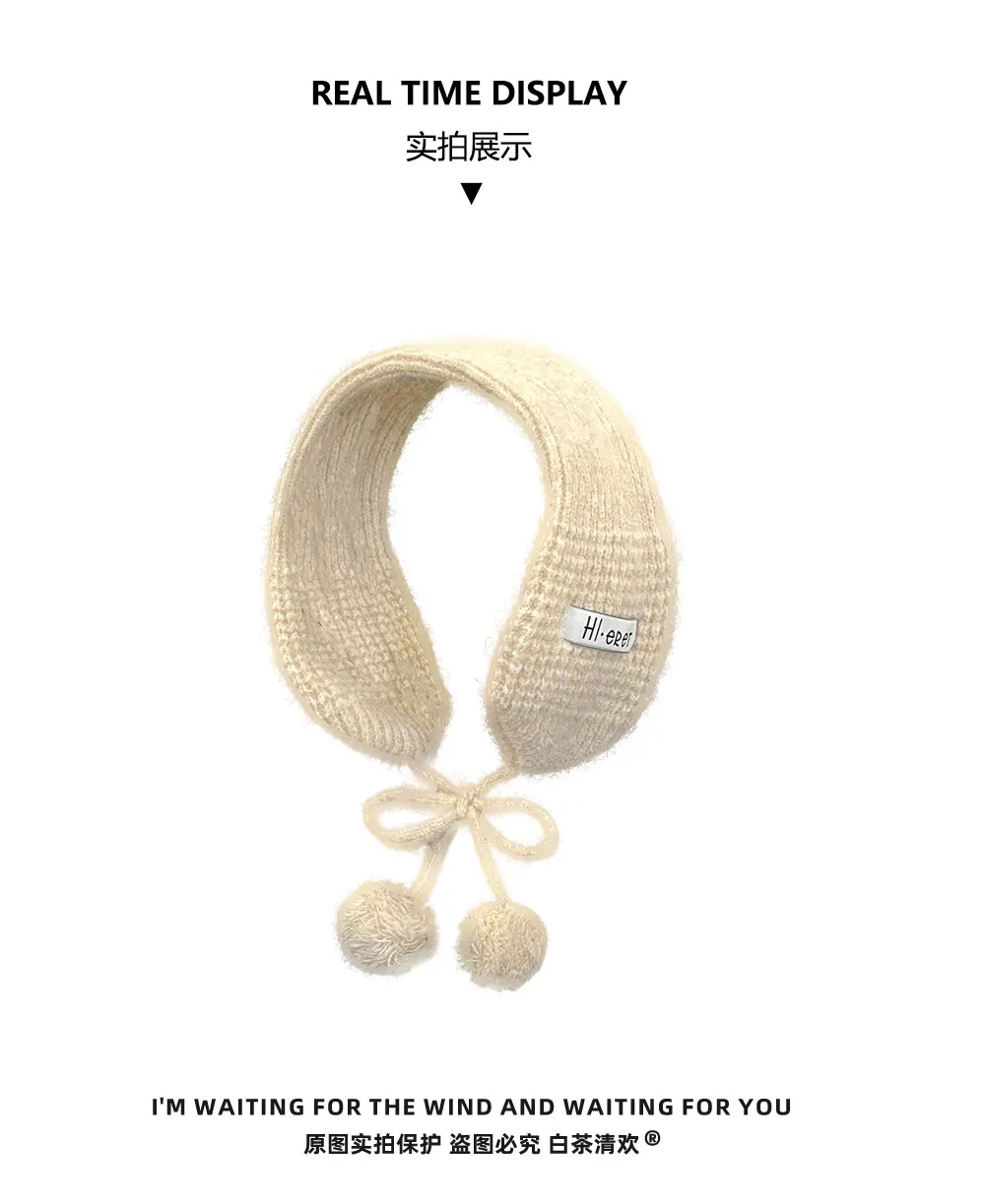 Y2K Sweet Fuzzy Knit Earmuffs Fo Women Warmer Headband Bow Pom‑pom Decoration Winter Windproof Ear Muff Streetwear Ear Cover