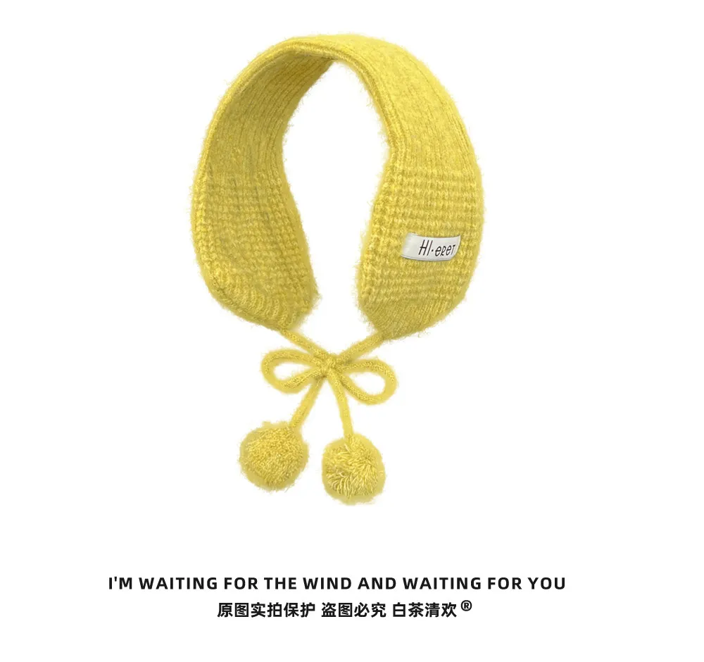 Y2K Sweet Fuzzy Knit Earmuffs Fo Women Warmer Headband Bow Pom‑pom Decoration Winter Windproof Ear Muff Streetwear Ear Cover