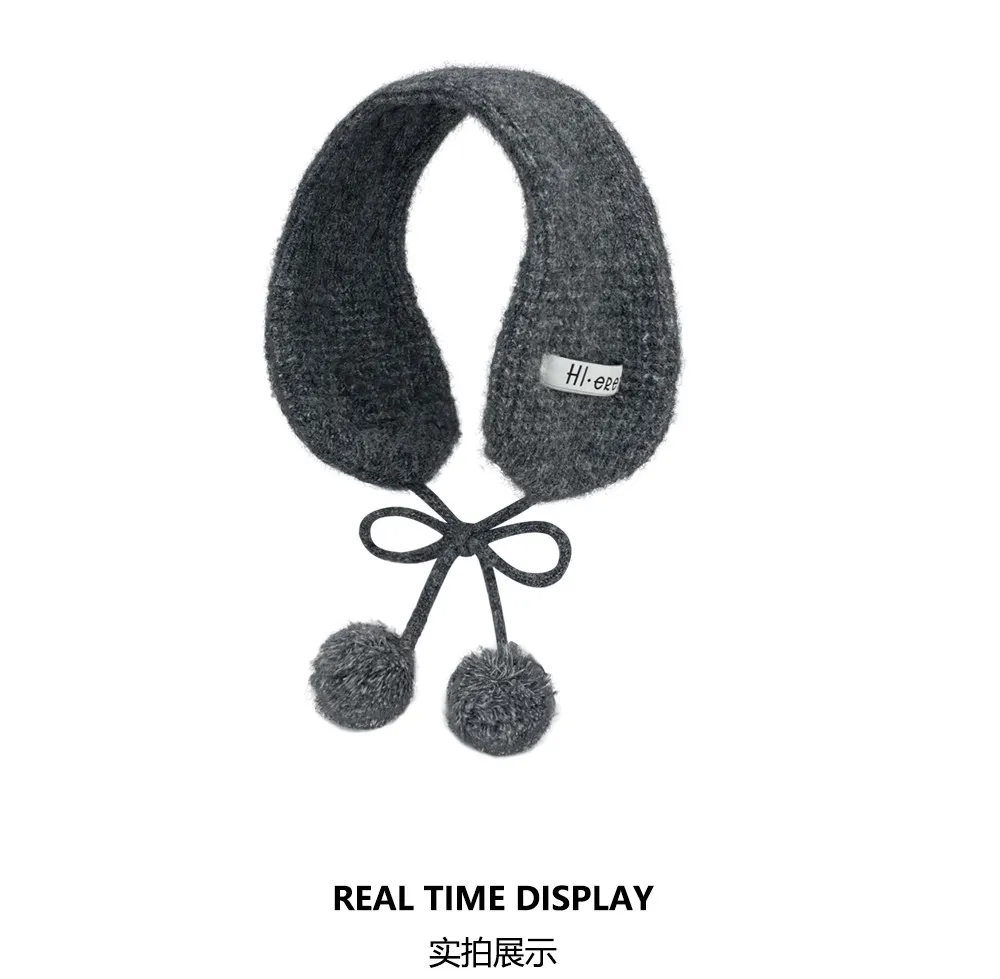 Y2K Sweet Fuzzy Knit Earmuffs Fo Women Warmer Headband Bow Pom‑pom Decoration Winter Windproof Ear Muff Streetwear Ear Cover