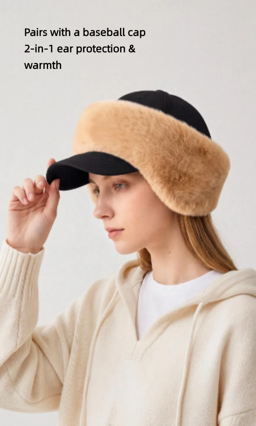 Faux Fur Ear Warmers for Women Winter Warm Plush Earmuffs for Baseball Caps Adjustable Soft Ear Covers