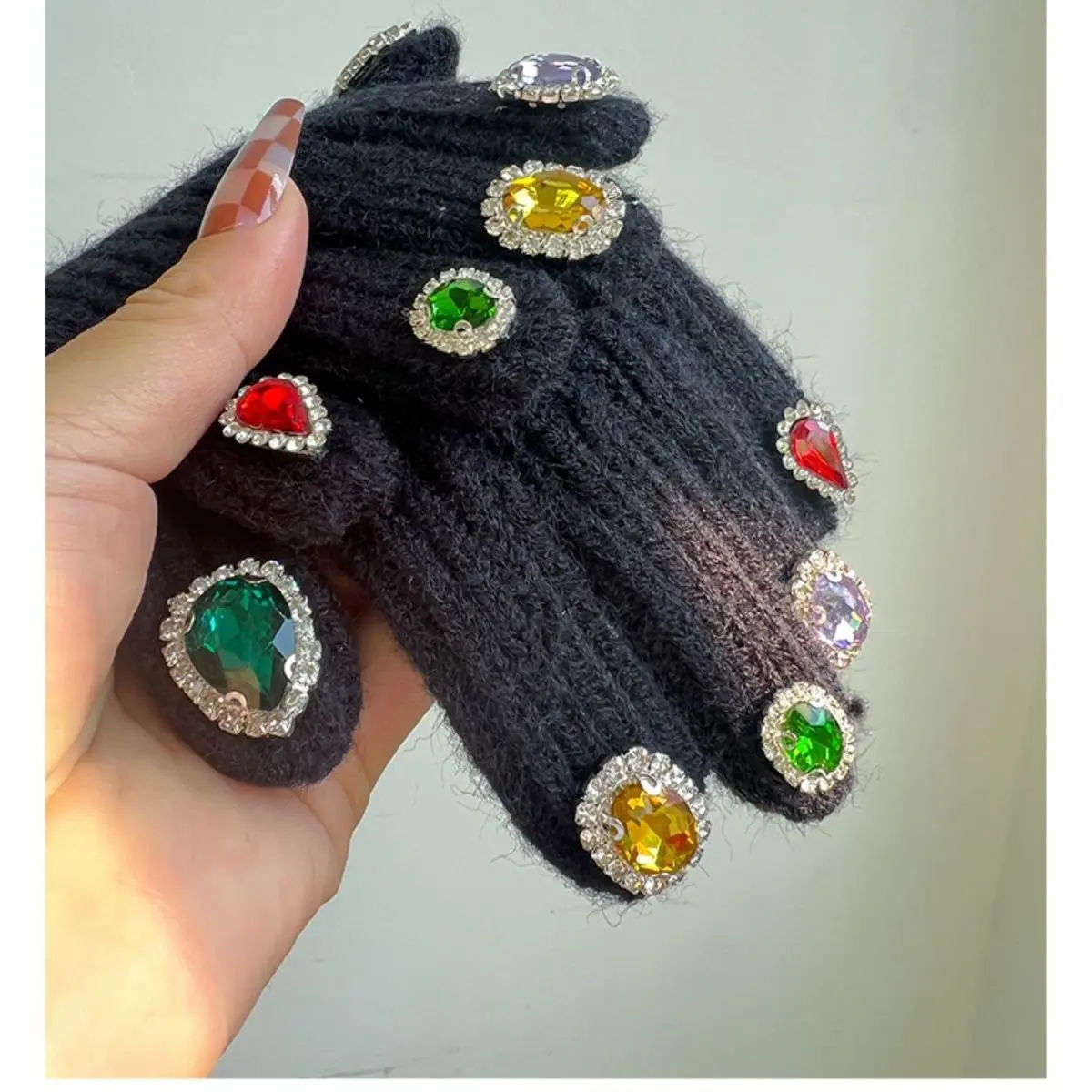 Women's Sparkle Glitter Gloves Touchscreen Winter Gloves with Rhinestones Warm Knit Mittens