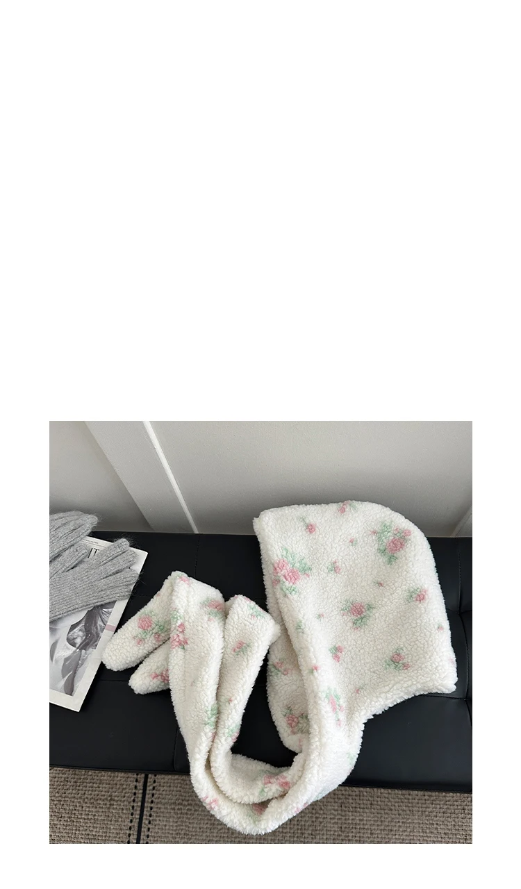 Han Style Flower Balaclava For Women Warm Ear Hat With Scarf For Big Head In Winter