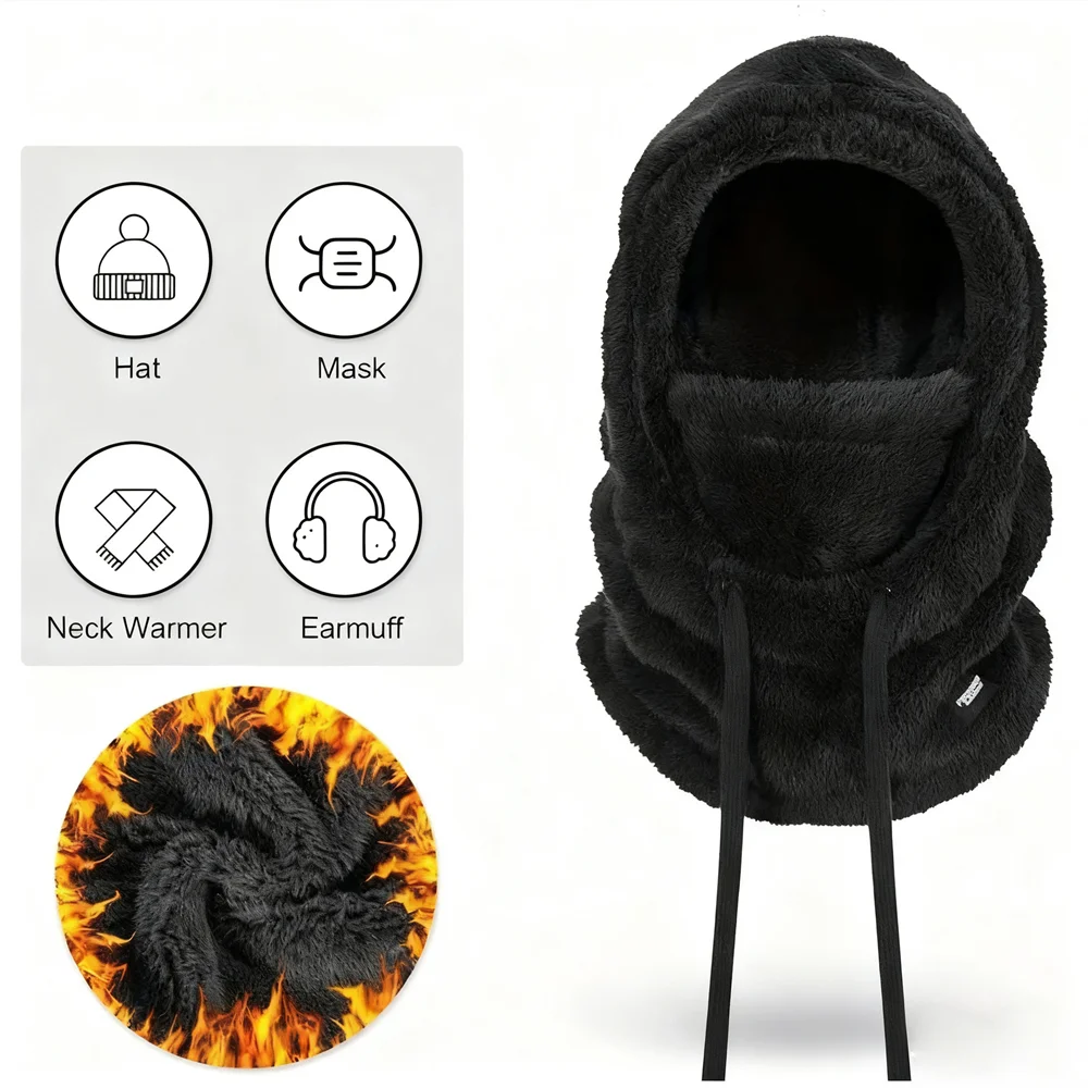 Warm Thermal Windproof Balaclava Ski Hood Motorcycle Face Cover Polar Fleece Adjustable Cycling Neck Cover Full Face Mask Winter