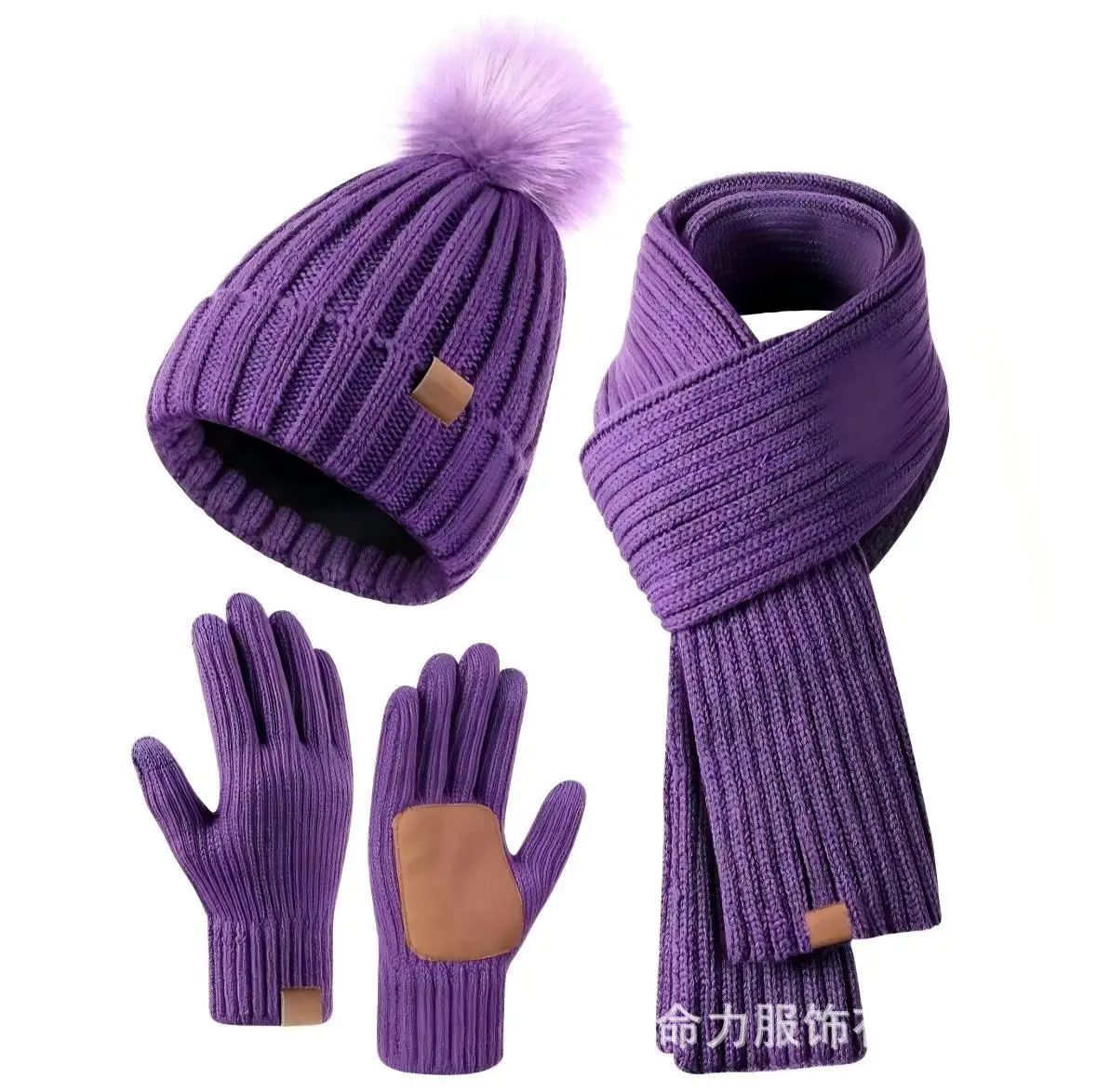 New Adult Women Winter Warm Touchscreen Gloves Three-piece Set Men Hat Scarf Set Ladies Windproof Fleece Comfortable Style Gents
