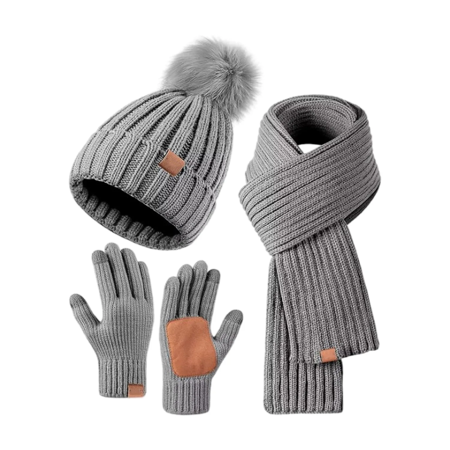 New Adult Women Winter Warm Touchscreen Gloves Three-piece Set Men Hat Scarf Set Ladies Windproof Fleece Comfortable Style Gents
