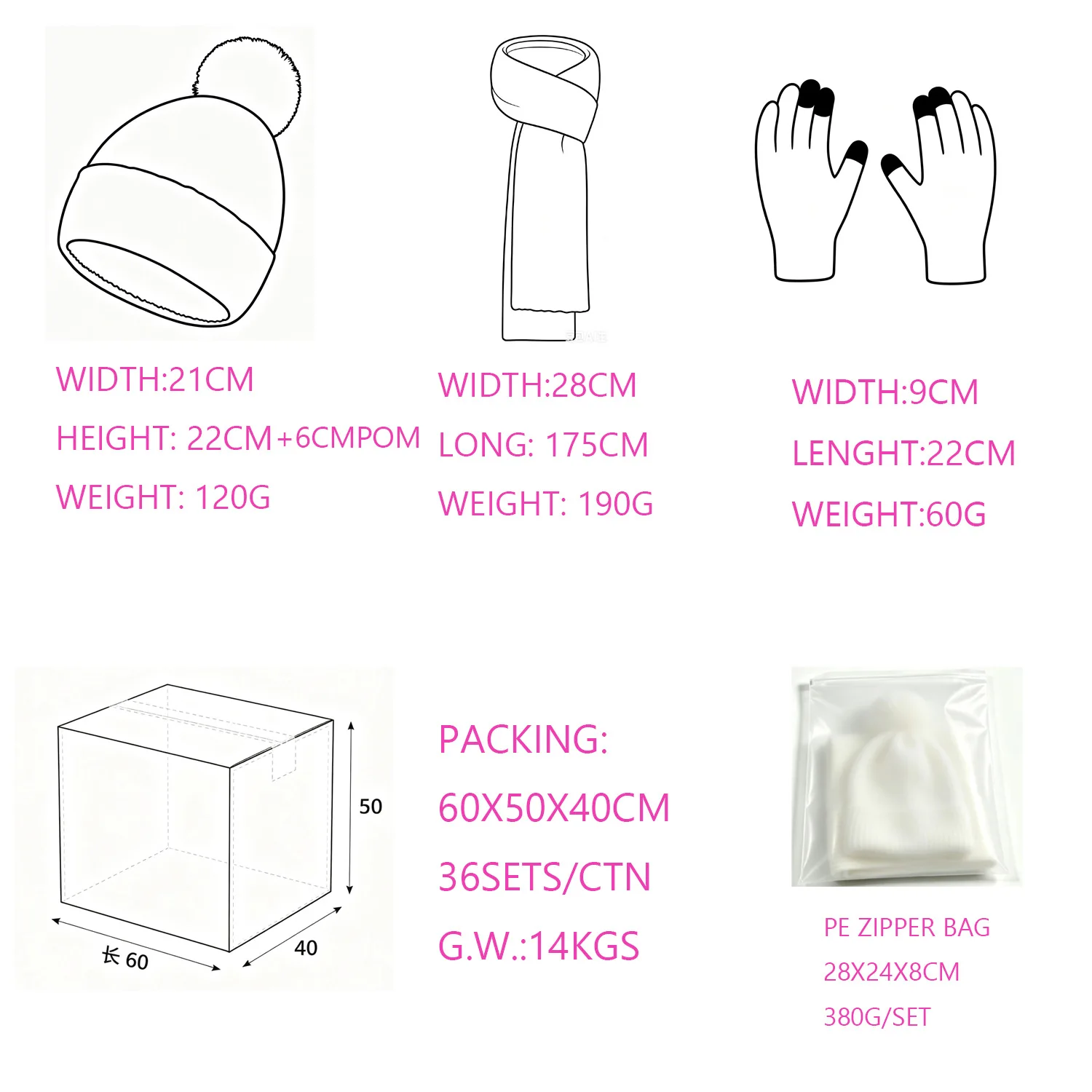 New Adult Women Winter Warm Touchscreen Gloves Three-piece Set Men Hat Scarf Set Ladies Windproof Fleece Comfortable Style Gents