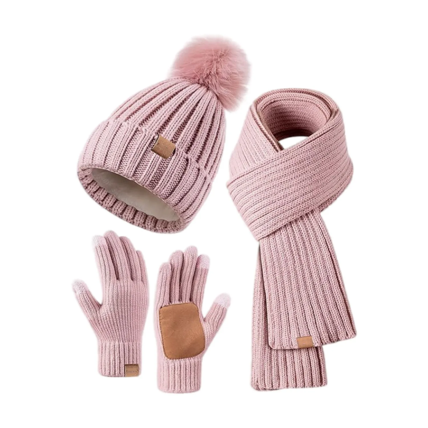 New Adult Women Winter Warm Touchscreen Gloves Three-piece Set Men Hat Scarf Set Ladies Windproof Fleece Comfortable Style Gents