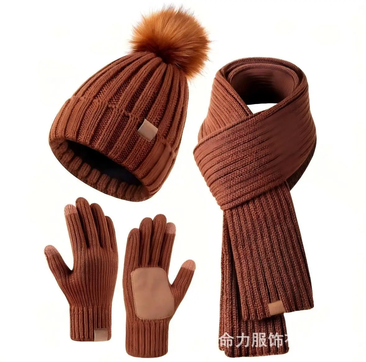 New Adult Women Winter Warm Touchscreen Gloves Three-piece Set Men Hat Scarf Set Ladies Windproof Fleece Comfortable Style Gents