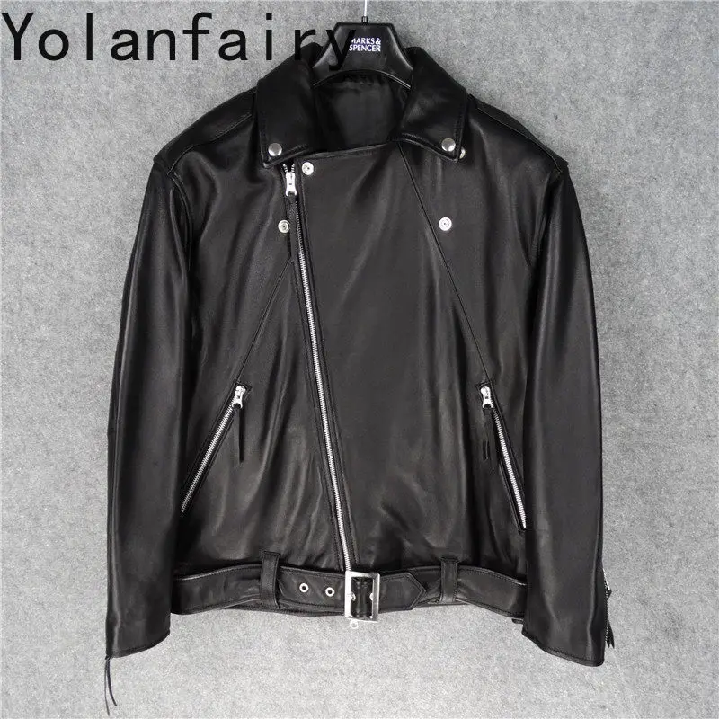 YOLANFAIRY 100% Genuine Leather Jacket Women Fashion Real Sheepskin Leather Coat Women Clothes Autumn Motorcycle Jackets 2026
