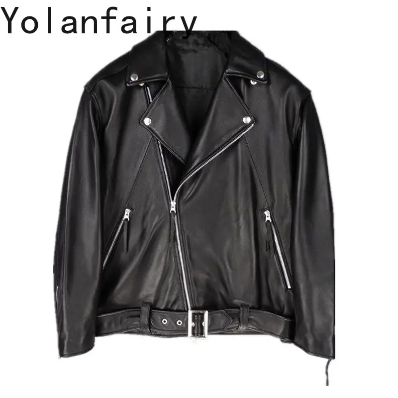 YOLANFAIRY 100% Genuine Leather Jacket Women Fashion Real Sheepskin Leather Coat Women Clothes Autumn Motorcycle Jackets 2026