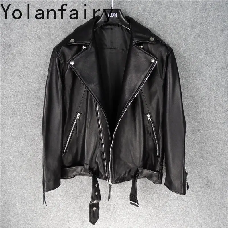 YOLANFAIRY 100% Genuine Leather Jacket Women Fashion Real Sheepskin Leather Coat Women Clothes Autumn Motorcycle Jackets 2026