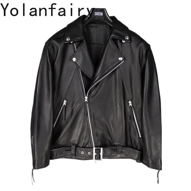 YOLANFAIRY 100% Genuine Leather Jacket Women Fashion Real Sheepskin Leather Coat Women Clothes Autumn Motorcycle Jackets 2026