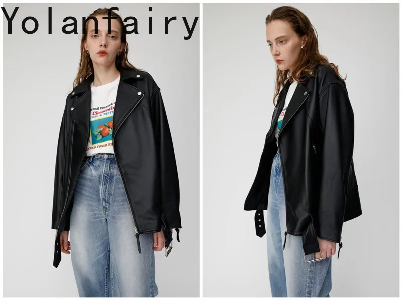 YOLANFAIRY 100% Genuine Leather Jacket Women Fashion Real Sheepskin Leather Coat Women Clothes Autumn Motorcycle Jackets 2026