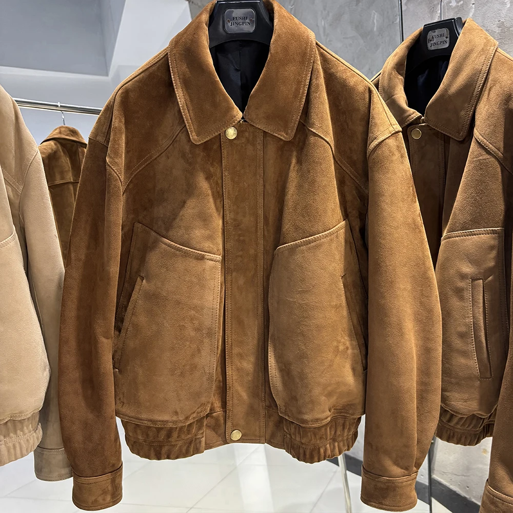 YOLOAgain Real Sheepskin Suede Jacket Women Oversized Genuine Leather Jacket Female