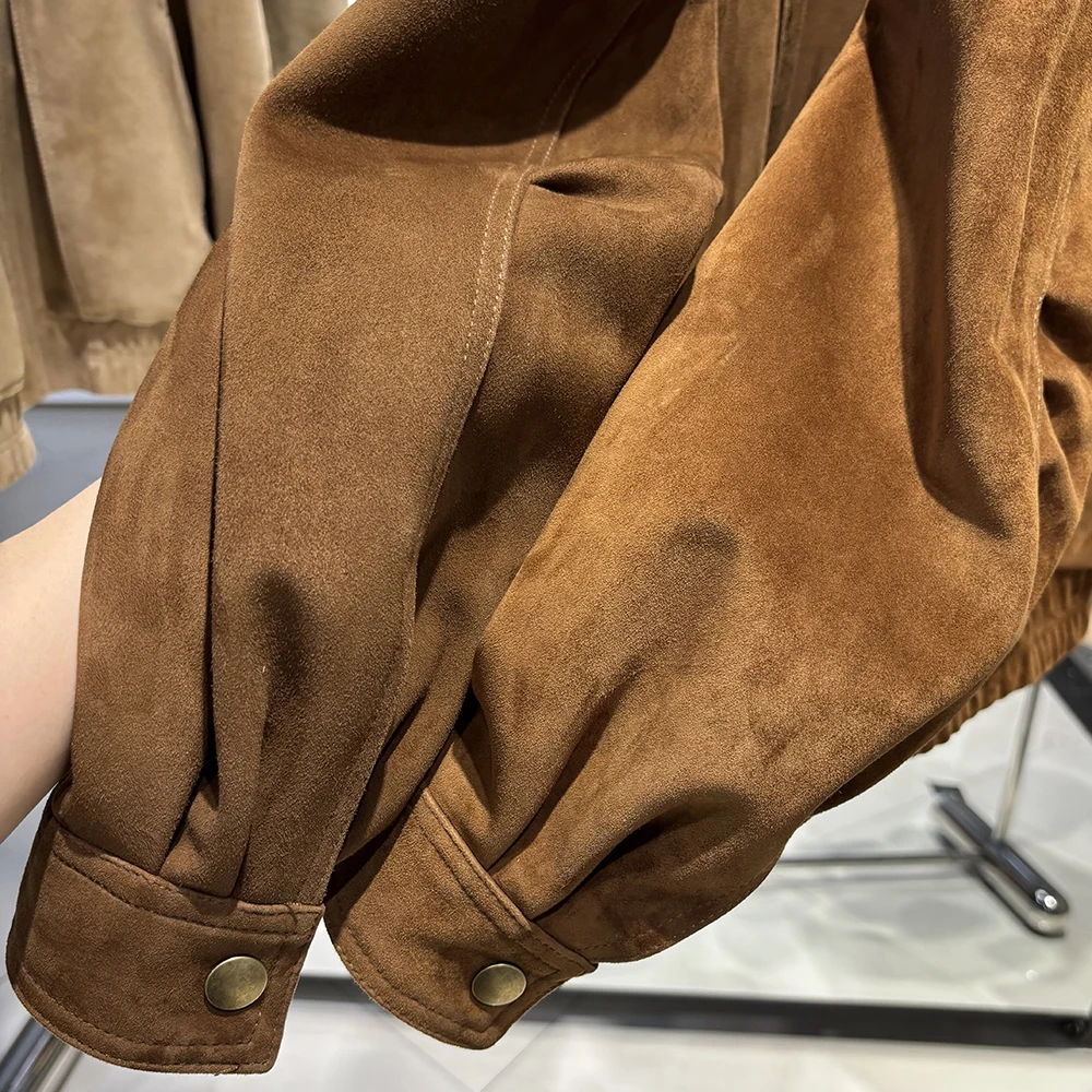 YOLOAgain Real Sheepskin Suede Jacket Women Oversized Genuine Leather Jacket Female