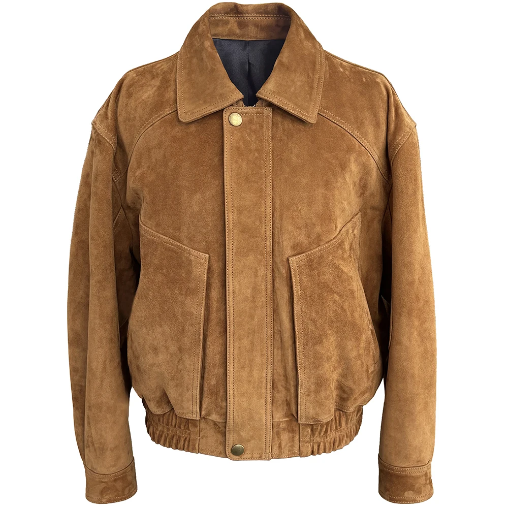 YOLOAgain Real Sheepskin Suede Jacket Women Oversized Genuine Leather Jacket Female