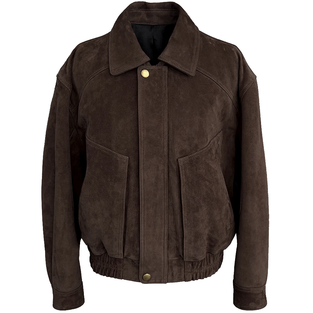 YOLOAgain Real Sheepskin Suede Jacket Women Oversized Genuine Leather Jacket Female