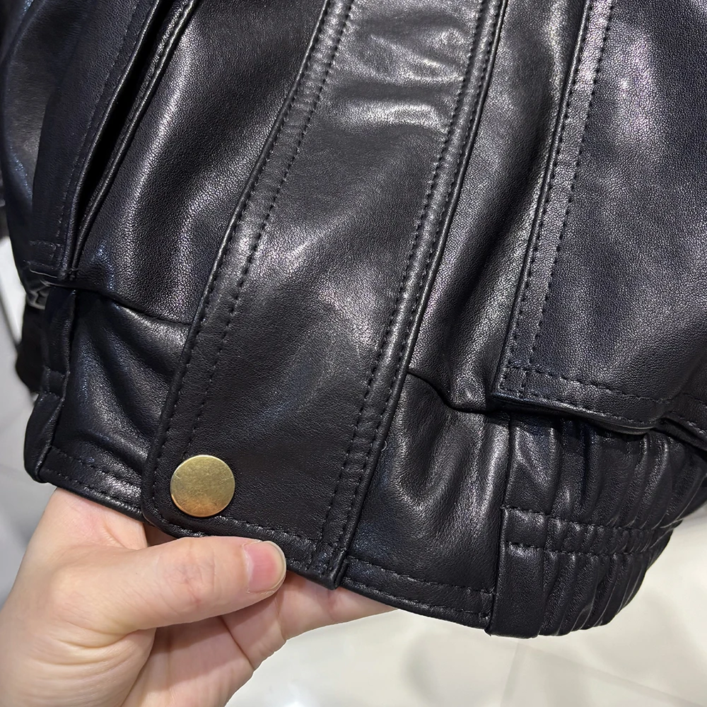 YOLOAgain Real Sheepskin Suede Jacket Women Oversized Genuine Leather Jacket Female