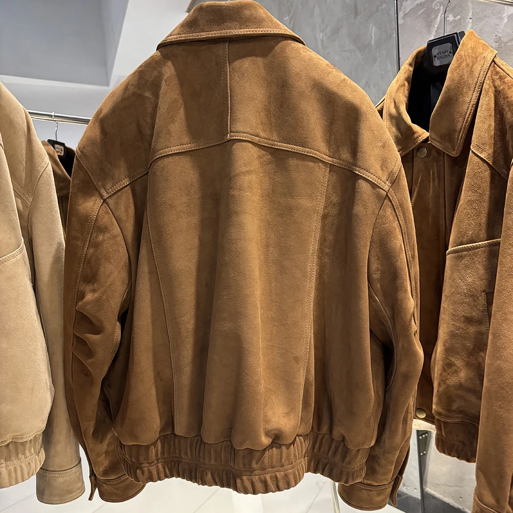 YOLOAgain Real Sheepskin Suede Jacket Women Oversized Genuine Leather Jacket Female