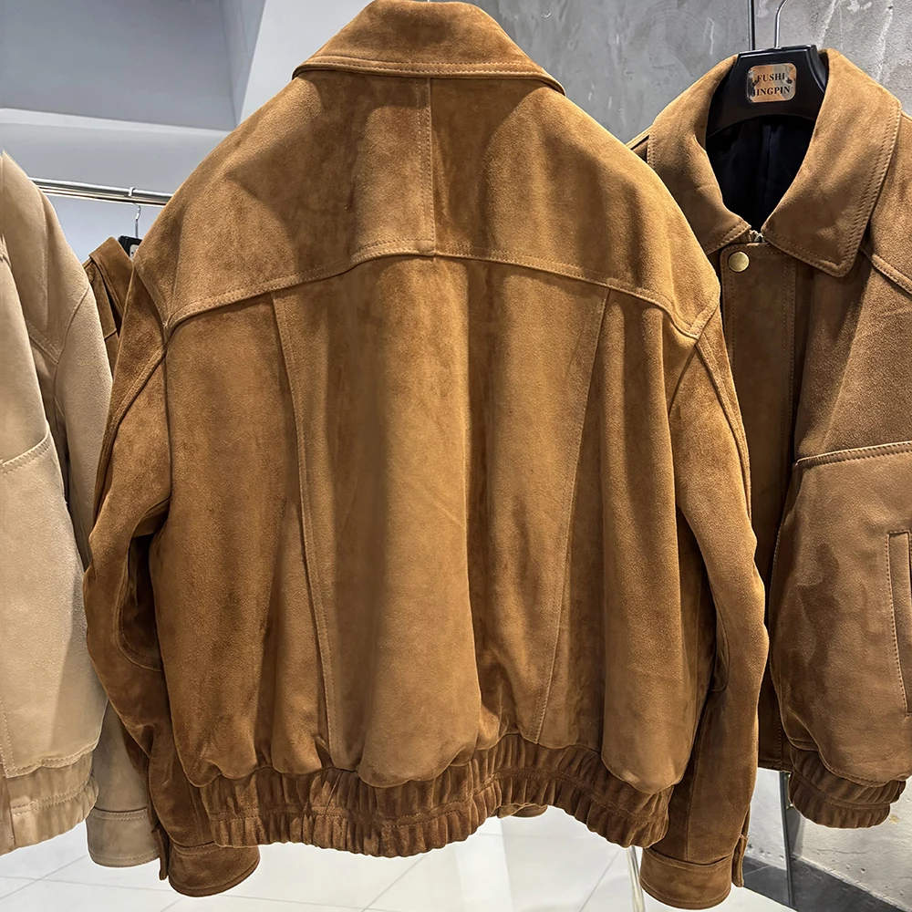 YOLOAgain Real Sheepskin Suede Jacket Women Oversized Genuine Leather Jacket Female