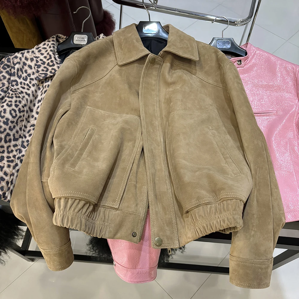 YOLOAgain Real Sheepskin Suede Jacket Women Oversized Genuine Leather Jacket Female