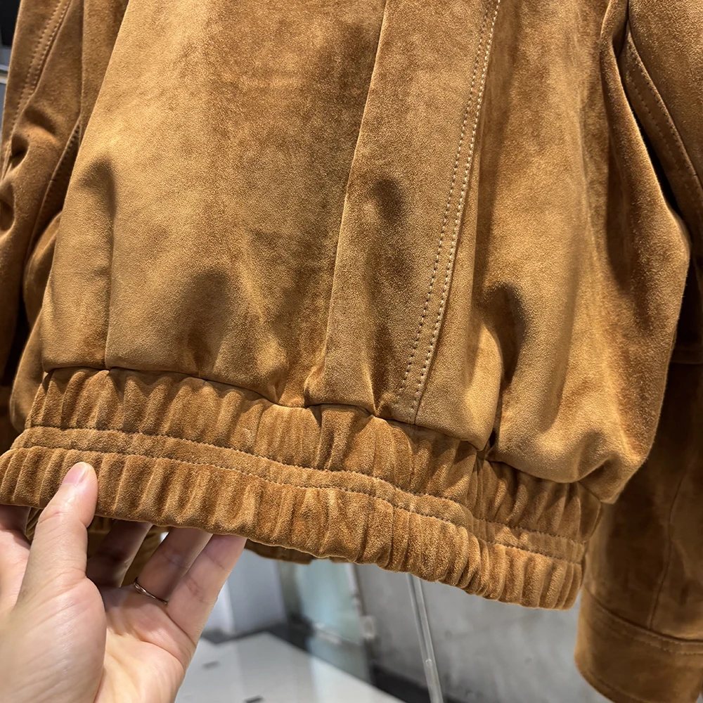 YOLOAgain Real Sheepskin Suede Jacket Women Oversized Genuine Leather Jacket Female