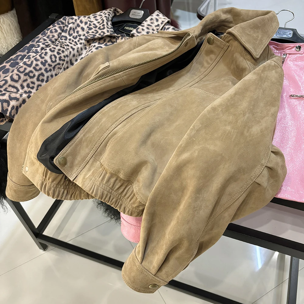 YOLOAgain Real Sheepskin Suede Jacket Women Oversized Genuine Leather Jacket Female