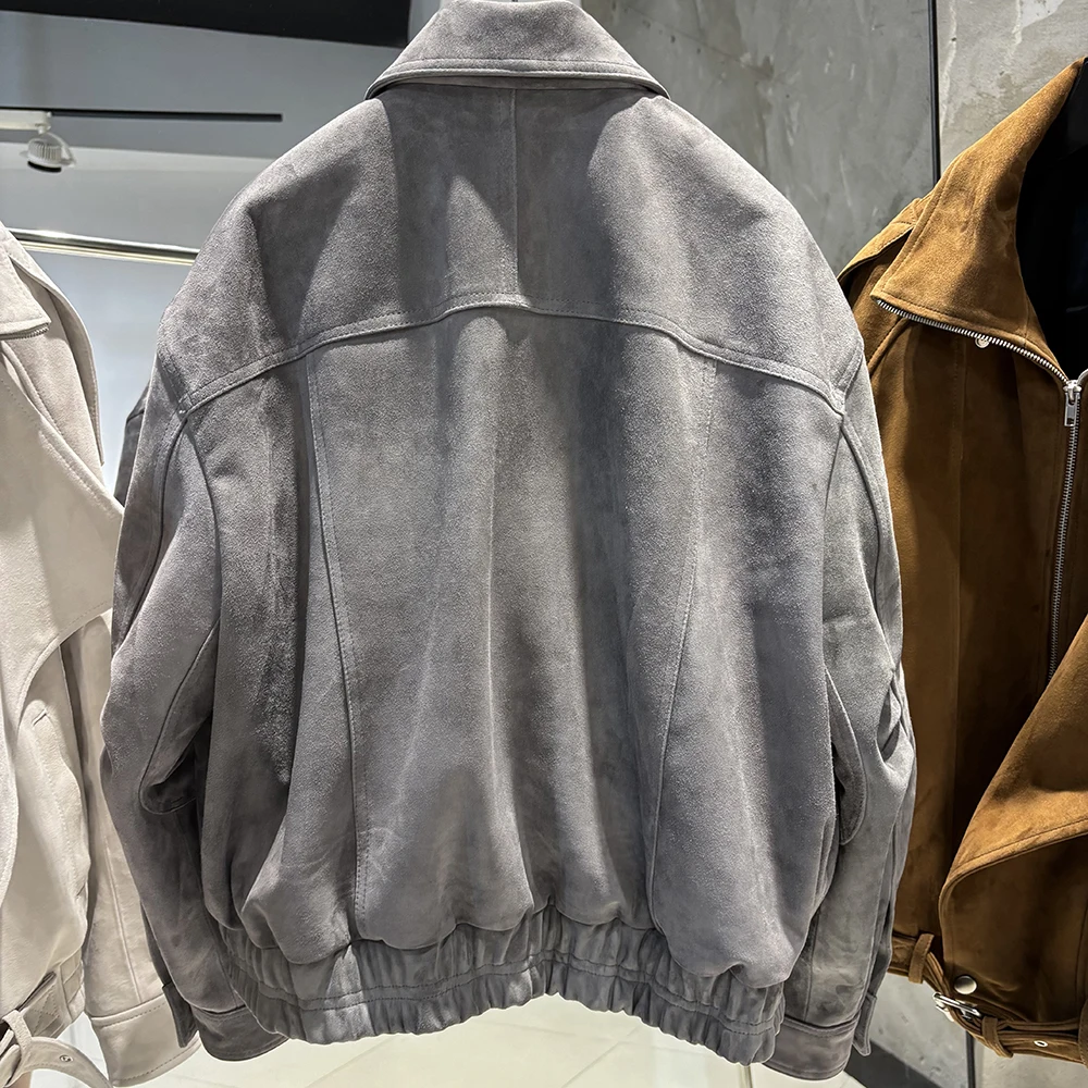 YOLOAgain Real Sheepskin Suede Jacket Women Oversized Genuine Leather Jacket Female
