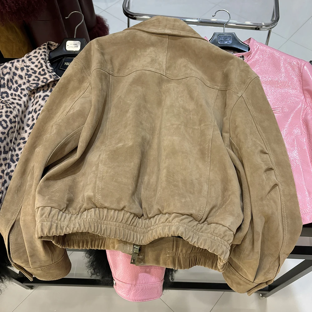YOLOAgain Real Sheepskin Suede Jacket Women Oversized Genuine Leather Jacket Female