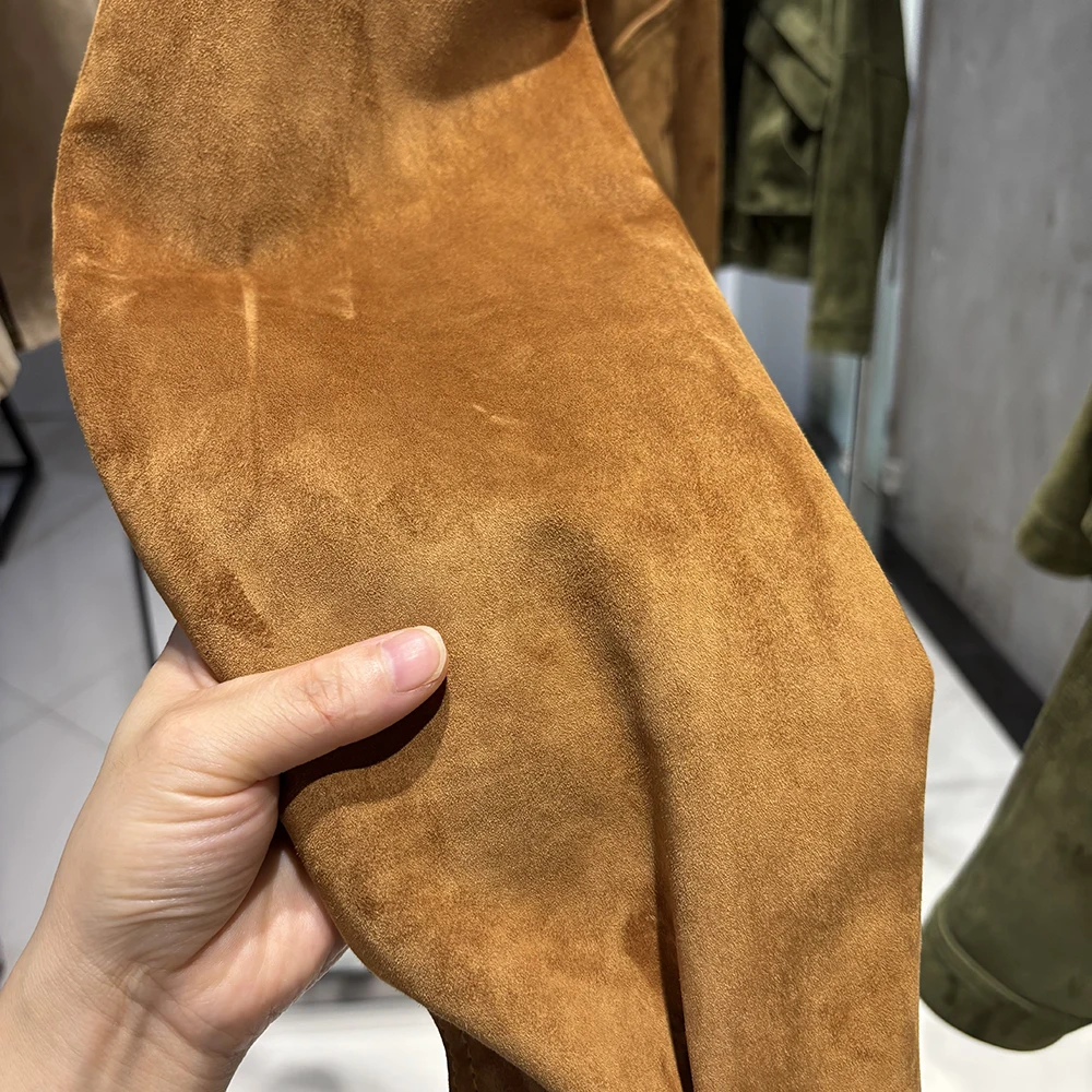 YOLOAgain Real Sheepskin Suede Jacket Women Oversized Genuine Leather Jacket Female