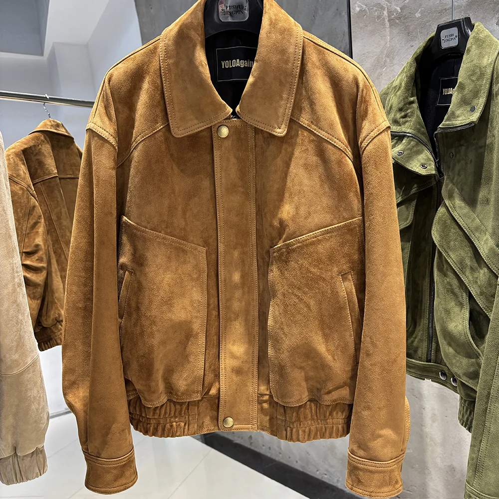 YOLOAgain Real Sheepskin Suede Jacket Women Oversized Genuine Leather Jacket Female